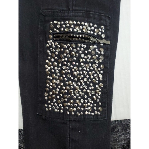 DG2 by Diane Gilman M/Tall Silver Beading Stretch Elastic Waist Black Jeans - Picture 5 of 12